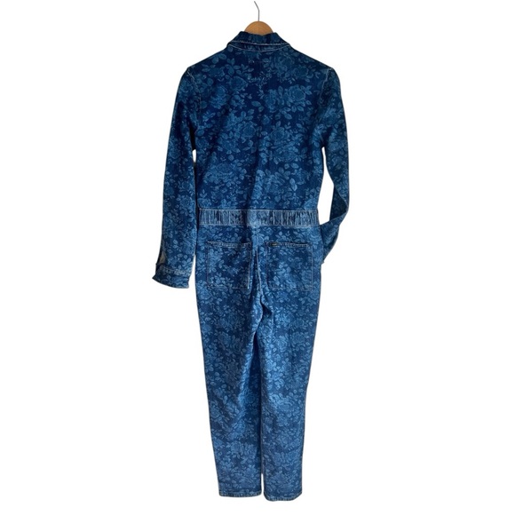 Free people denim jumpsuit boiler suit floral blue New XS overalls - Picture 6 of 16
